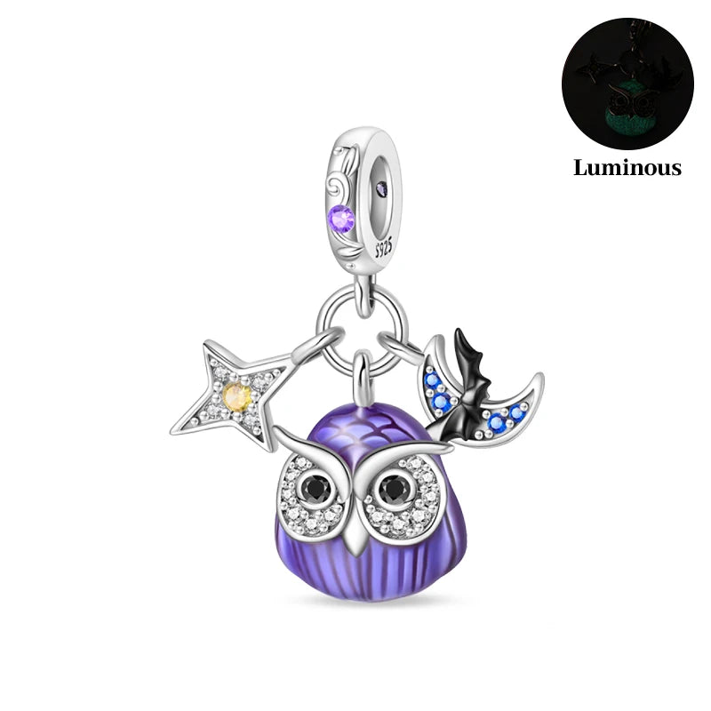 2024 New 925 Sterling Luminous Halloween Skull Witch Pumpkin Candy Charms Beads Fit 3mm Original Bracelets DIY Party Jewelry