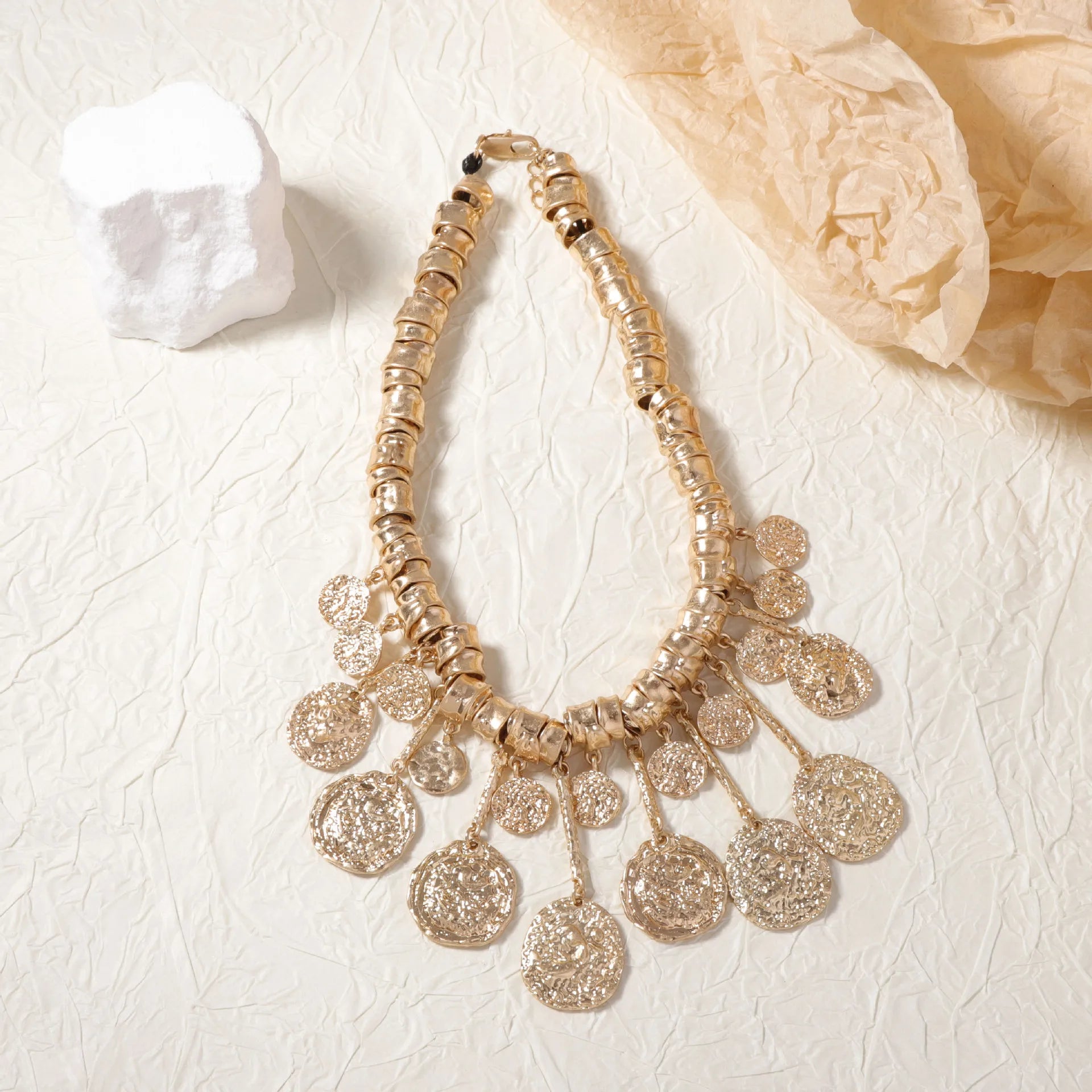 ZAA Retro Trendy Irregular Geometric Tassel Pendant Alloy Necklace