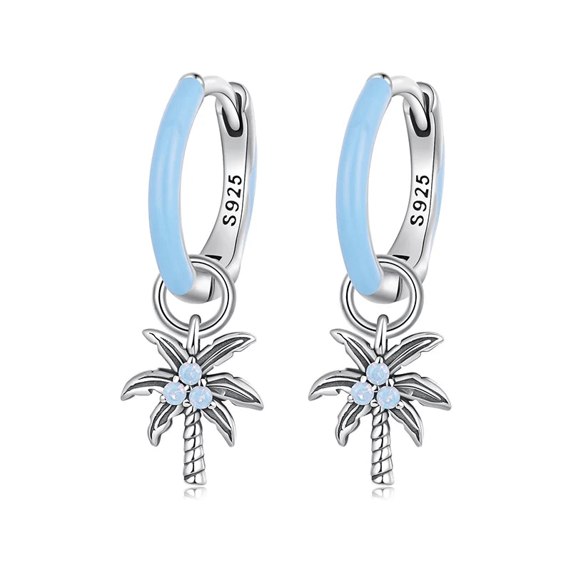 BAMOER 925 Sterling Silver Coconut Palm Tree Dangle Earring Summer Holiday Gift Beach Theme Jewelry Earrings for Women SCE1876