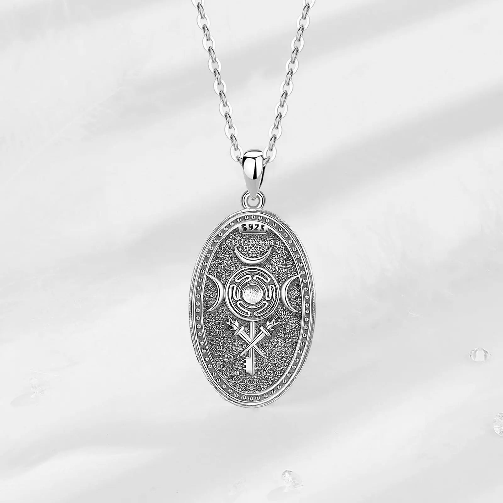 Eudora 925 Sterling Silver Triple Moon Goddess Necklace Hecate Dog Amulet Pendant Triple Goddess Jewelry for Women Man Gift