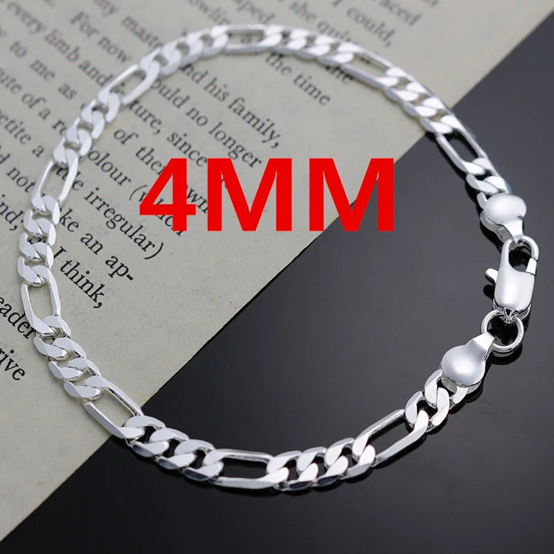 Ensemble de bijoux nobles en argent sterling 925 avec chaîne de 4 mm pour hommes et femmes, bracelet, collier, cadeaux de Noël, breloques, mariage