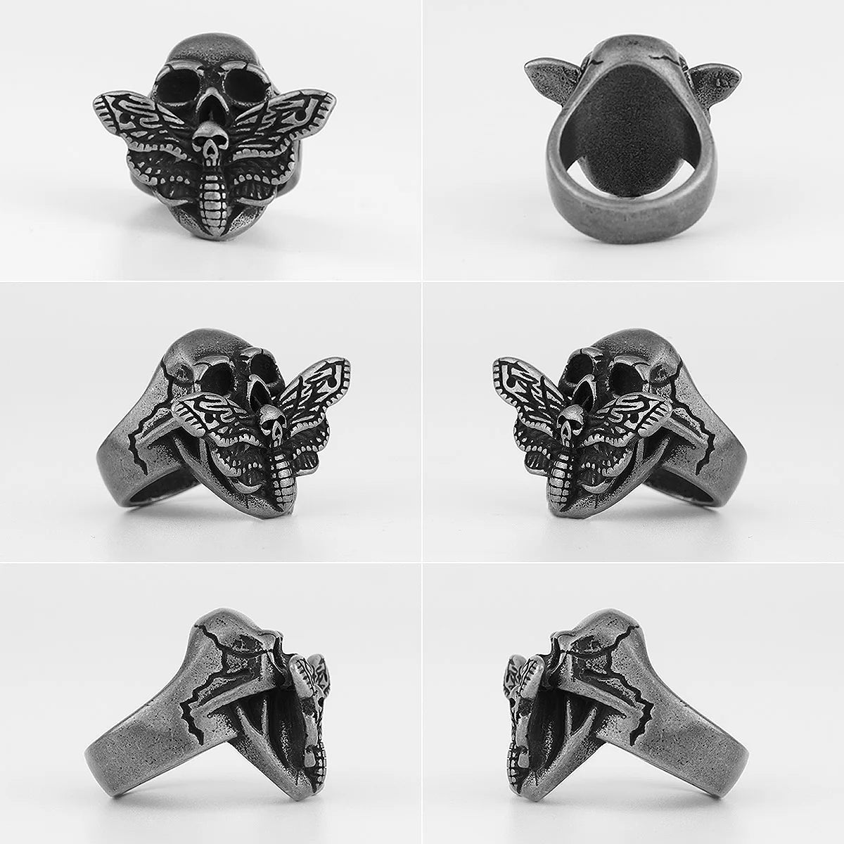 Retro Black Butterfly Skull Stainless Steel Mens Rings Punk Hyperbole for Male Boyfriend Biker Jewelry Creativity Gift Wholesale