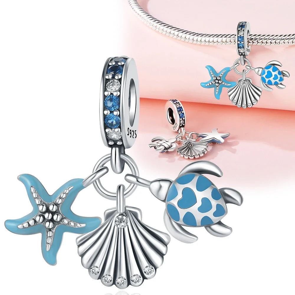 Summer 925 Sterling Silver Sea Mermaid Shell Charm Pendant Beads Fit Charms  Original Bracelet for Women Jewelry Making