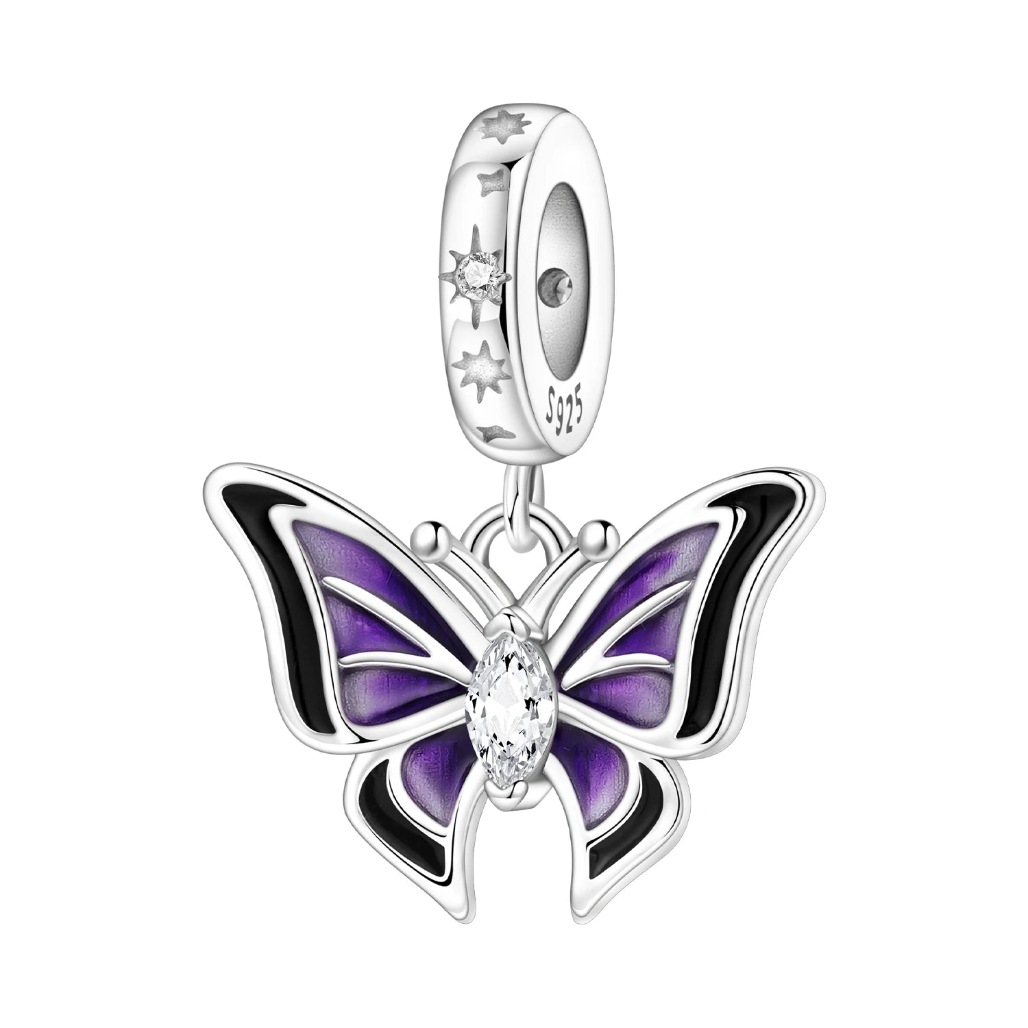 PANPOKI 925 Sterling Silver Purple Butterfly Insect Beads Original Pendants Bracelet Charm Jewelry Party DIY Trendy Gifts