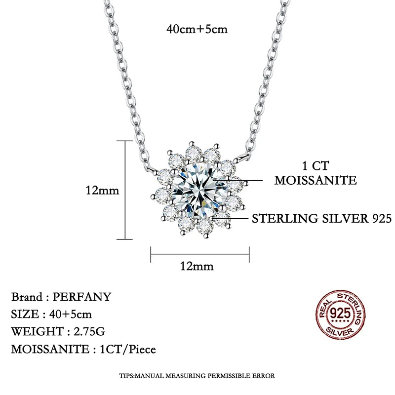 PERFANY 1-3CT Moissanite Necklace For Women S925 Pure Silver Sparkling Sunflower Pendant Party Fashion High-end Jewelry