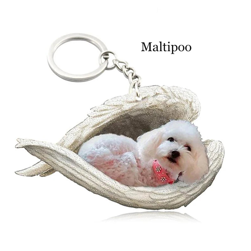 100 Style Cut Dog Sleeping Angel Pendant Bag Keychain Car Keychain Keyring Animal Pet Jewelry Boyfriend Girls Gift Accessories