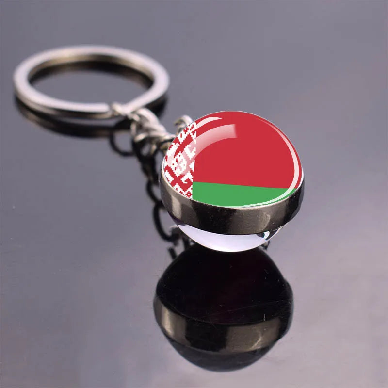Europe Countries Flag Glass Ball Keychain Russia France Spain UK Italy Poland Ukraine Flag Keyring Travel Gift