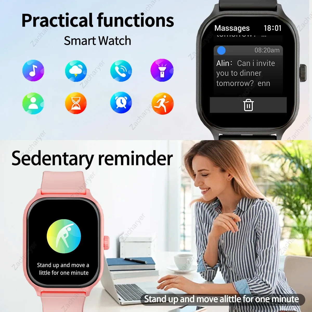 HOT With wireless call function, compatible with Android and iPhone, sports watch, application control, SMS reminder