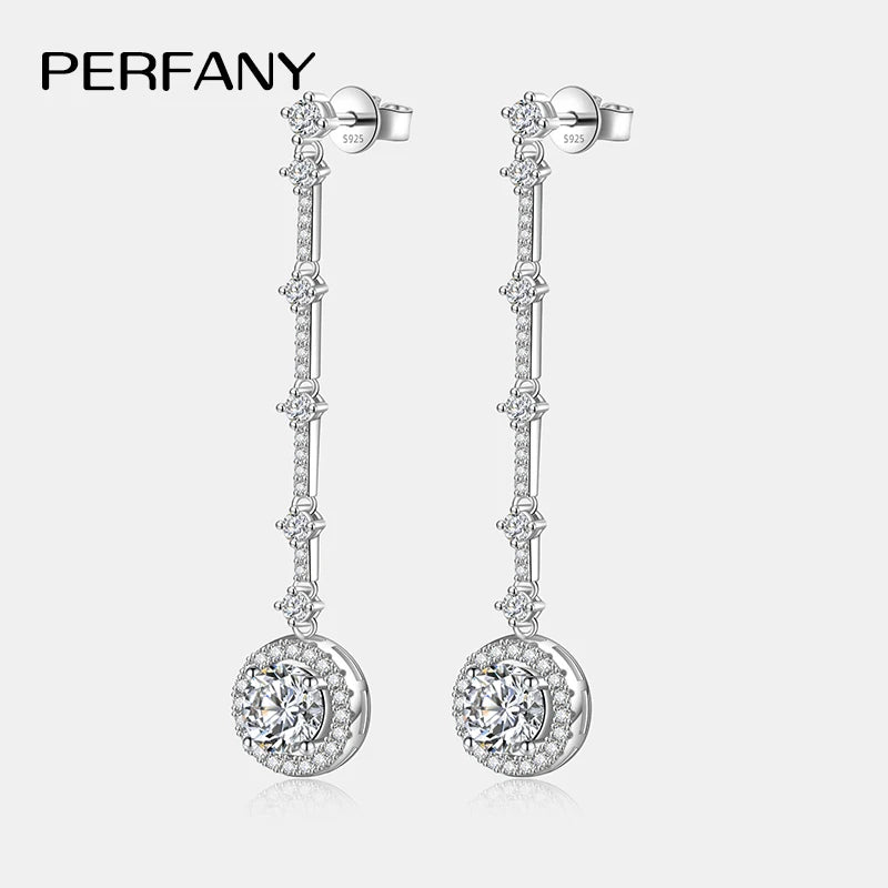PERFANY 1CT Moissanite Drop Earring Women S925 Pure Silver Round Laboratory Diamond Long Earrings Fashion High End Party Jewelry