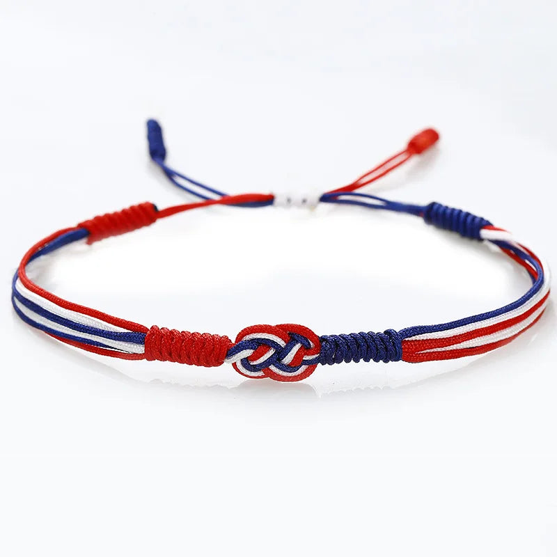 Stylish Handmade National Flag Color Bracelet Unisex Good Luck Weaven String Braslet Adjustable National Day Braclet Pulseria