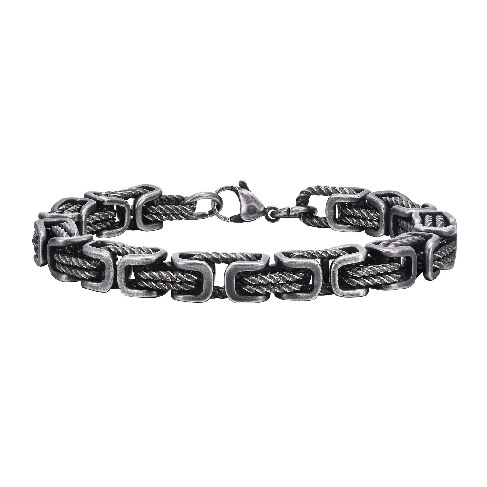 Klobige byzantinische Armbänder für Herren, Retro-Grau, 8 mm geflochtenes Gliederarmband aus Edelstahl, Vintage-Schmuck, Geschenk für ihn, Jungen