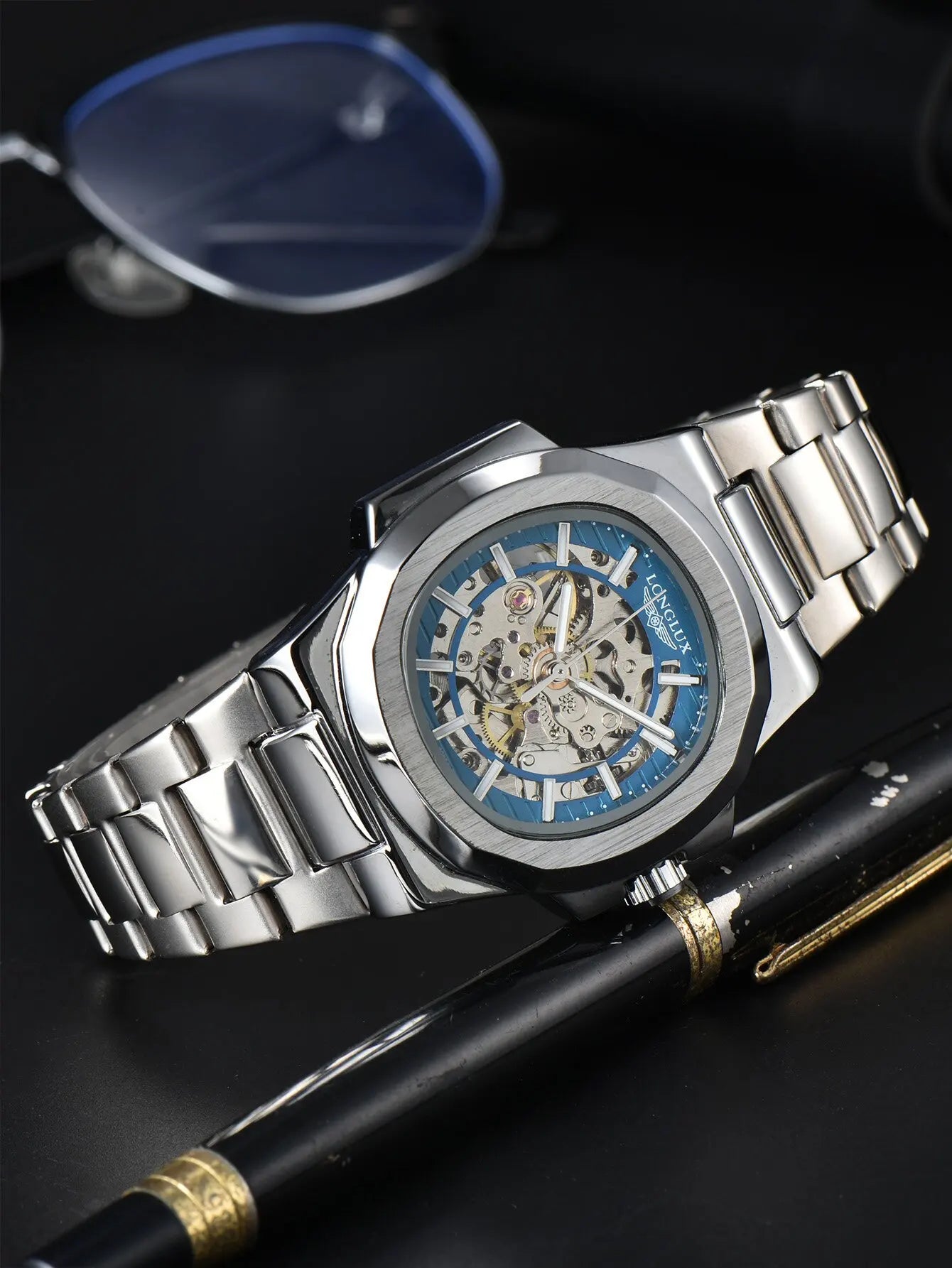 LONGLUX Men automatic mechanical watch luxury watches waterproof skeleton business cheap wholesale stainless steel gift watch - Madeinsea©