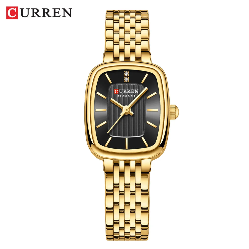 CURREN Fashion Rectangular Ladies Watches New Quartz Waterproof Stainless Steel Strap Wristwatch for Women