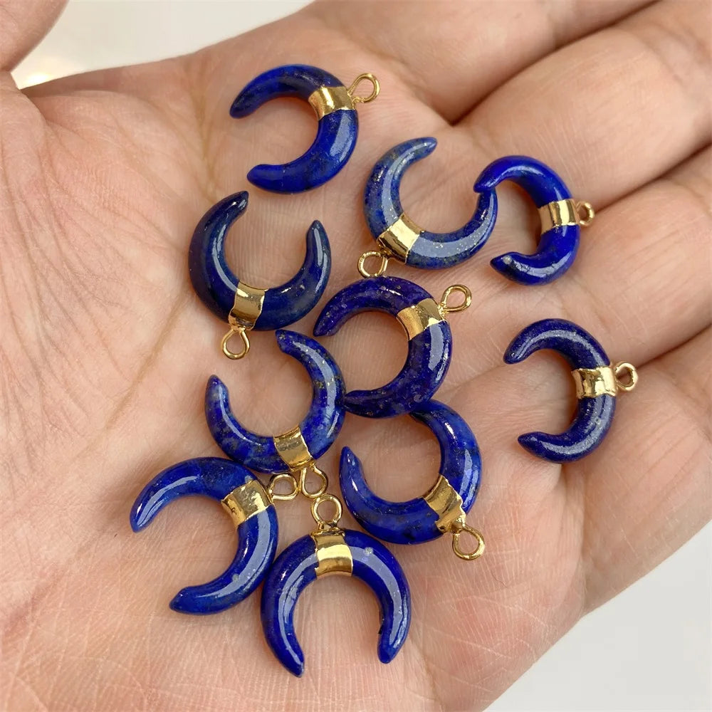 3PCS/lot Natuarl Moon Shape Gems Stone Pendant 16x15mm Labradorite Lapis Lazuli Jade Charms For Jewelry Making Necklace Earrings