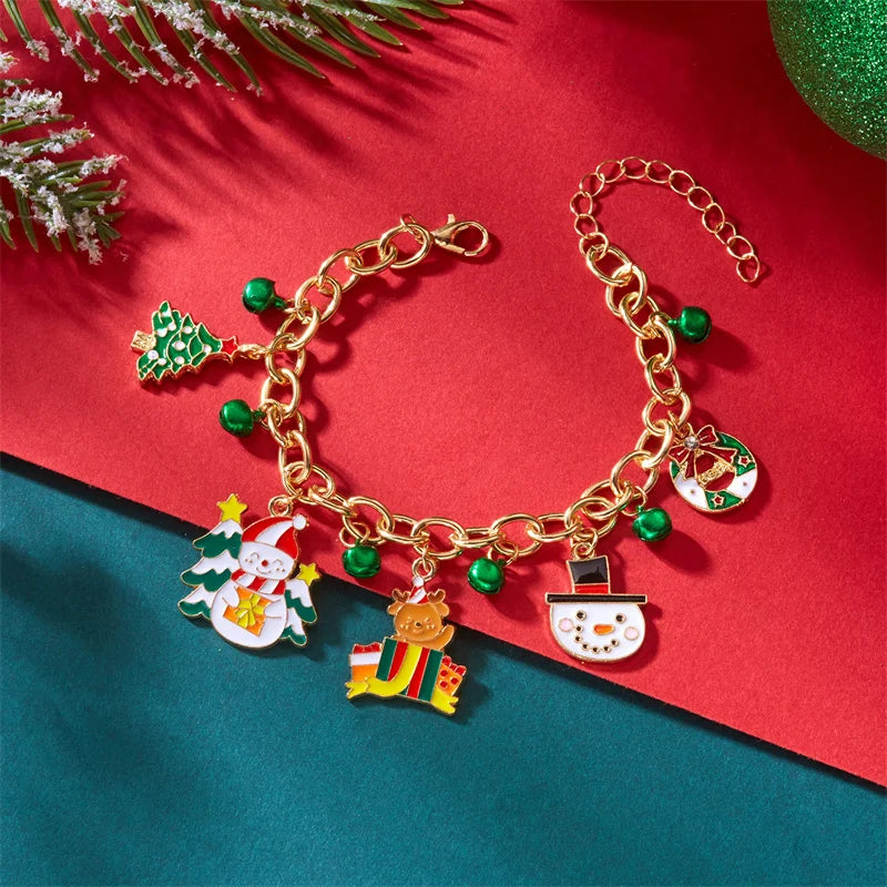 Creative Christmas Metal Chain Bracelet For Women Men Santa Claus Snowflake Elk Snowman Bangles New Year Party Jewelry Gifts
