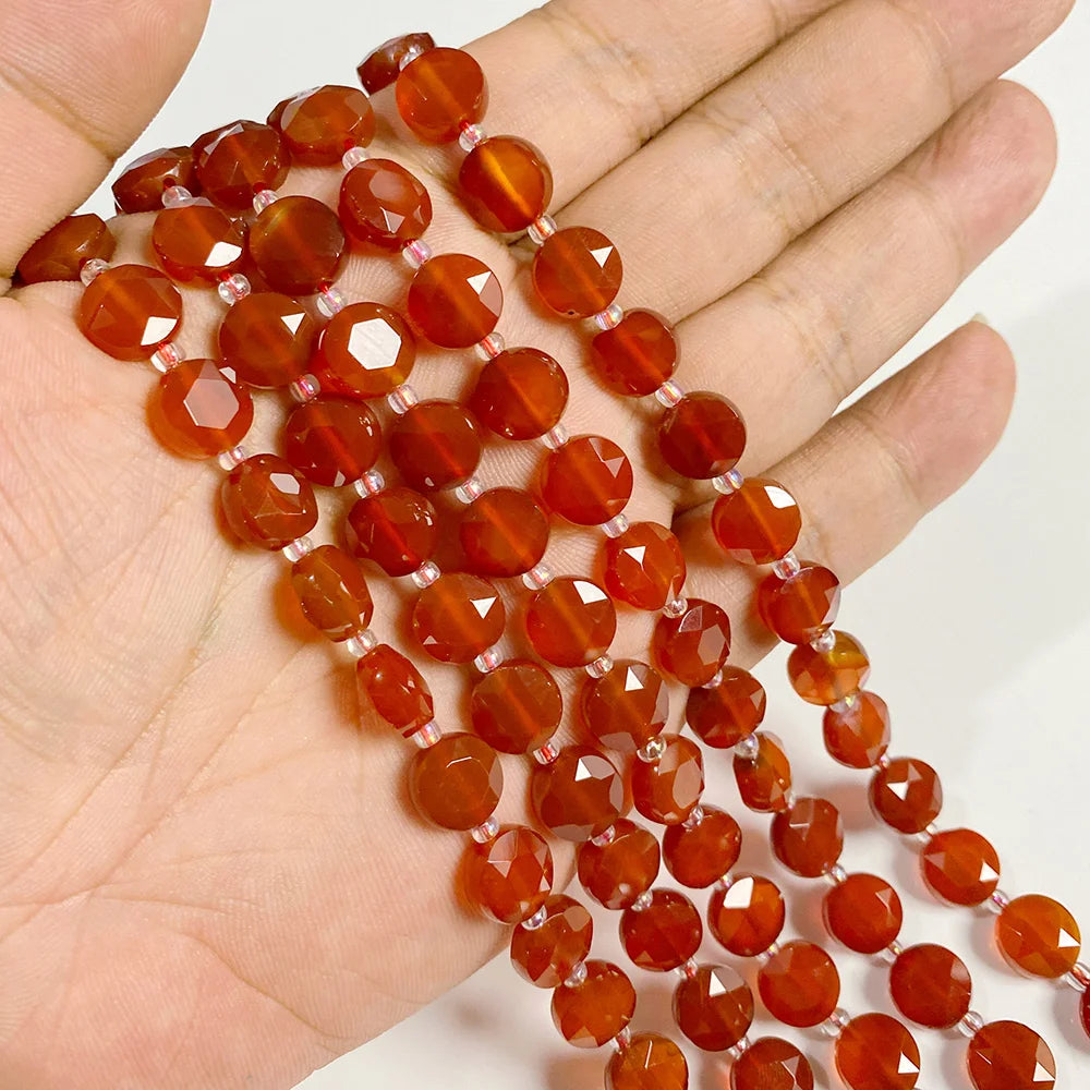 Wholesale Natural Red Carnelian Stone Bead Round Rondelle Coin Agat Loose Spacer Beads For Jewelry Making Bracelet Necklace DIY