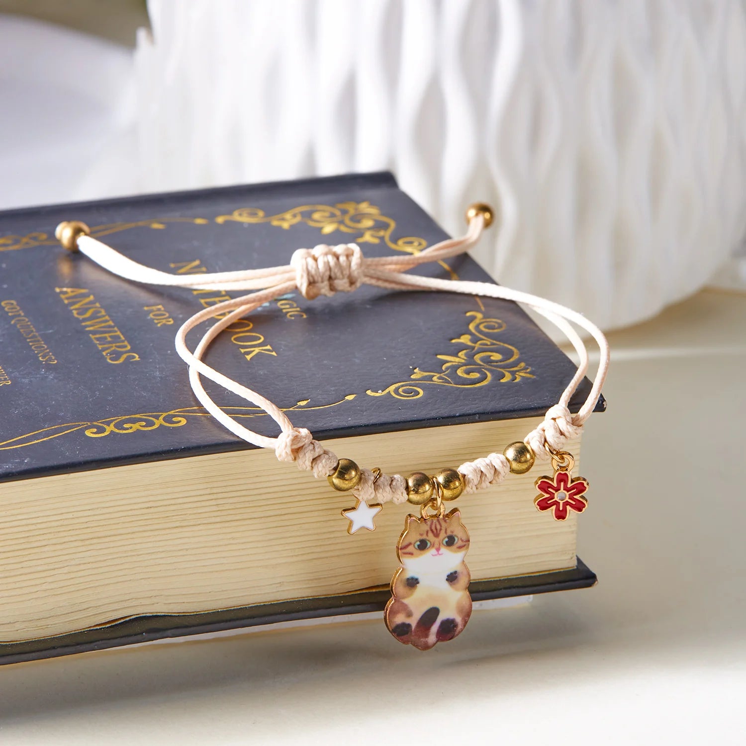 Handmade Cute Cartoon Cat Bracelets For Women Cute Flower Star Kitten Ceramic Beads Adjustable Bracelet Friendship Jewelry Gifts