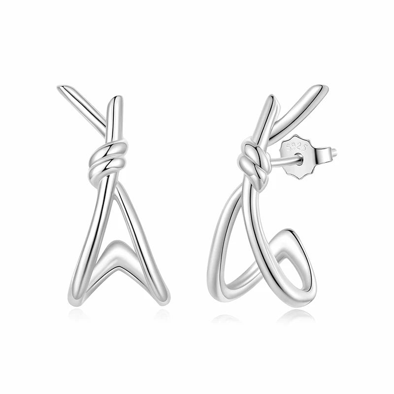 WOSTU Simple X Style Twisted Knot Wedding Stud Earrings, 925 Silver 18K Gold Hypoallergenic Ear Studs Lady Metal Jewelry Gift
