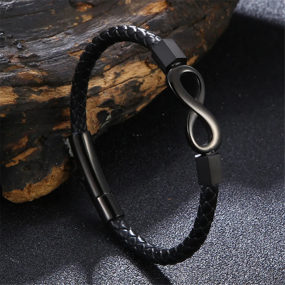 MKENDN Classic NO.8 Men Women Infinity Bracelet Woven Braided Leather Bracelets 316L Stainless Steel Jewelry Gifts - Madeinsea©