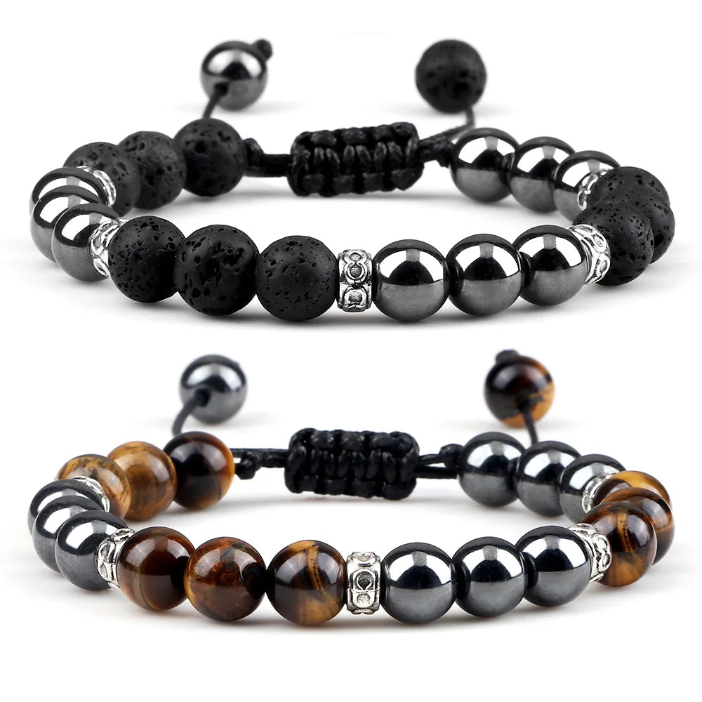 Classic Men Hematite Beads Bracelests 8mm Natural Tiger Eye Lava Stone Bracelets&Bangles Women Handmade Jewelry Friendship Gift