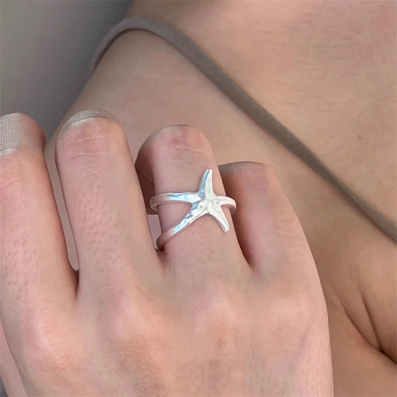 Bohemian Starfish Shaped Open Ring for Women Sea Beach Gold Color Starfish Finger Rings Girl Summer Vacation Party Charm Jewelry