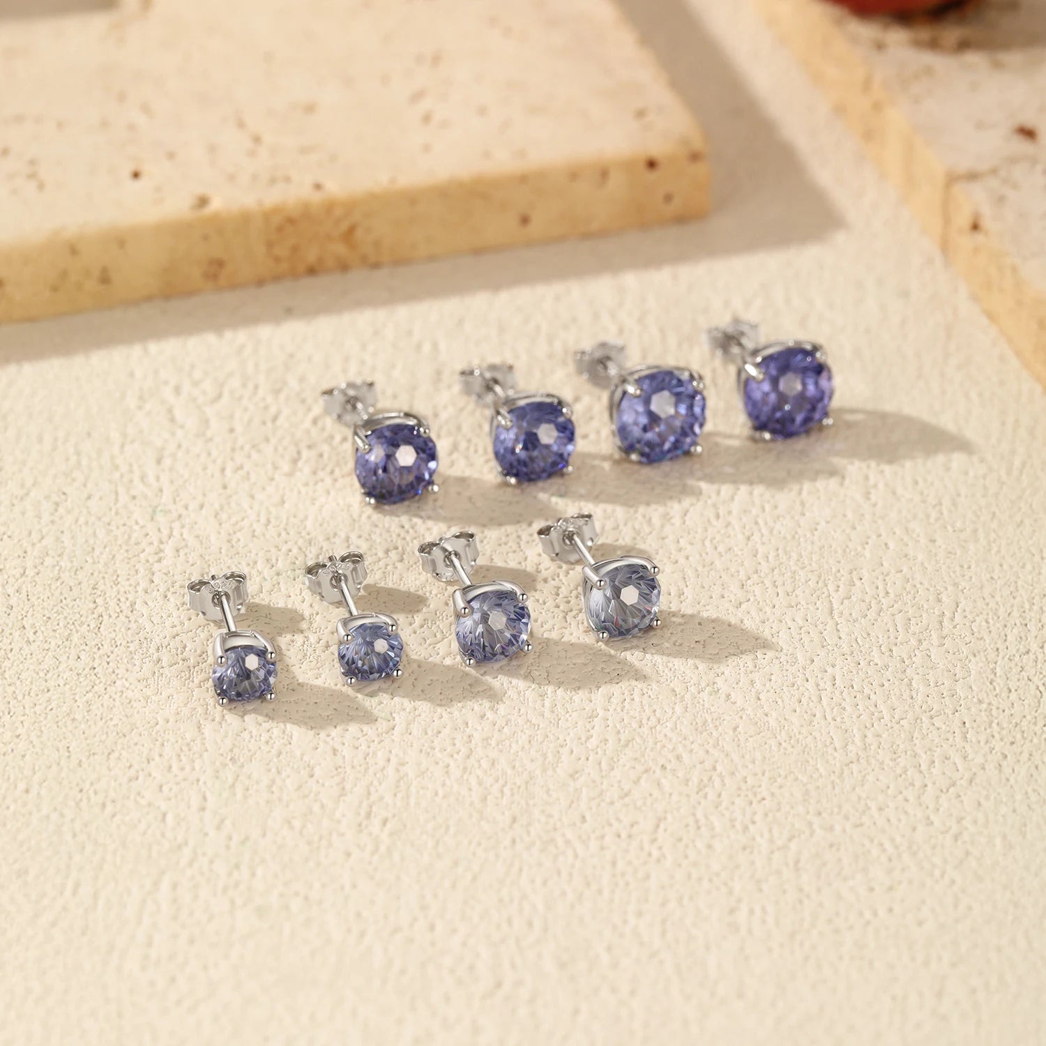 MODIAN 925 Sterling Silver Classic Round Firework Cut Tanzanite Color CZ Unisex Studs Earrings For Women Fine Jewelry