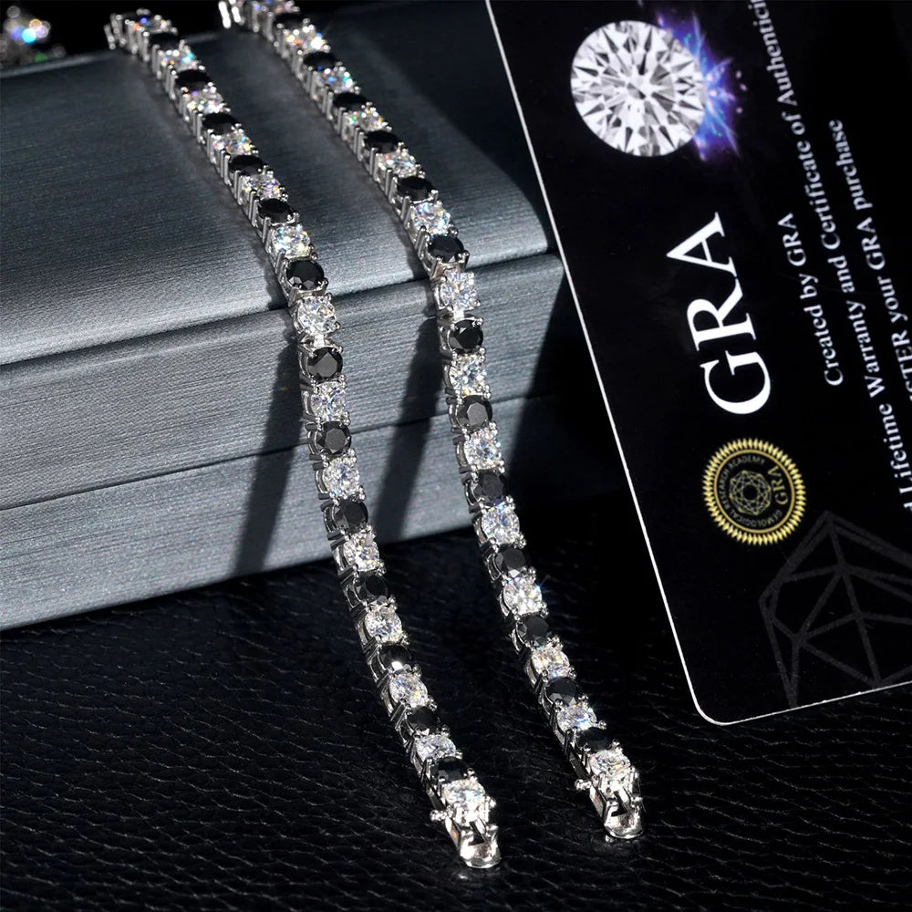 Serenity 3mm 4mm 5mm D Color Black White Moissanite Tennis Bracelet for Men Women S925 Sterling Silver Bracelet Link Plated 18K - Madeinsea©