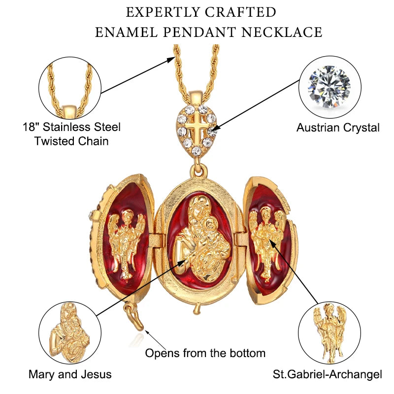 YAFFIL Egg Pendant Necklace Cross Handmade Vintage Jewelry Enamel Jesus Luxury Charm Crystal Rhinestone Piercing Gifts To Women