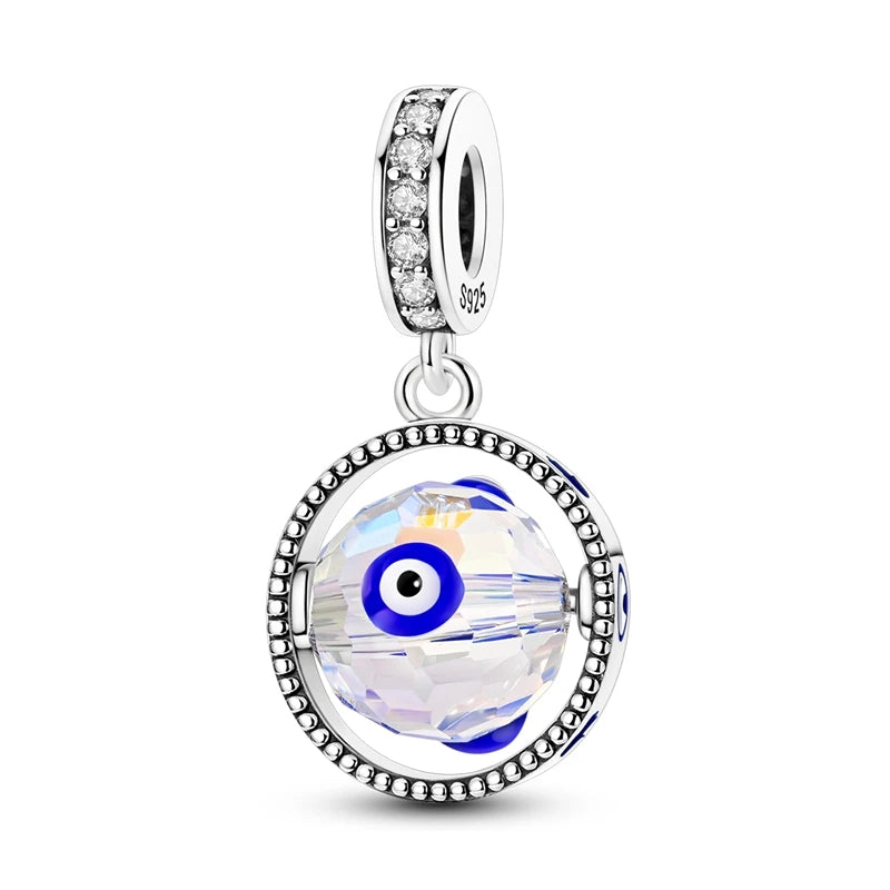 925 Sterling Silver Blue Devil Eyes Charms Airplane Globe Earth Suitcase Travel Fit Original Bracelet For Women DIY Jewelry Bead
