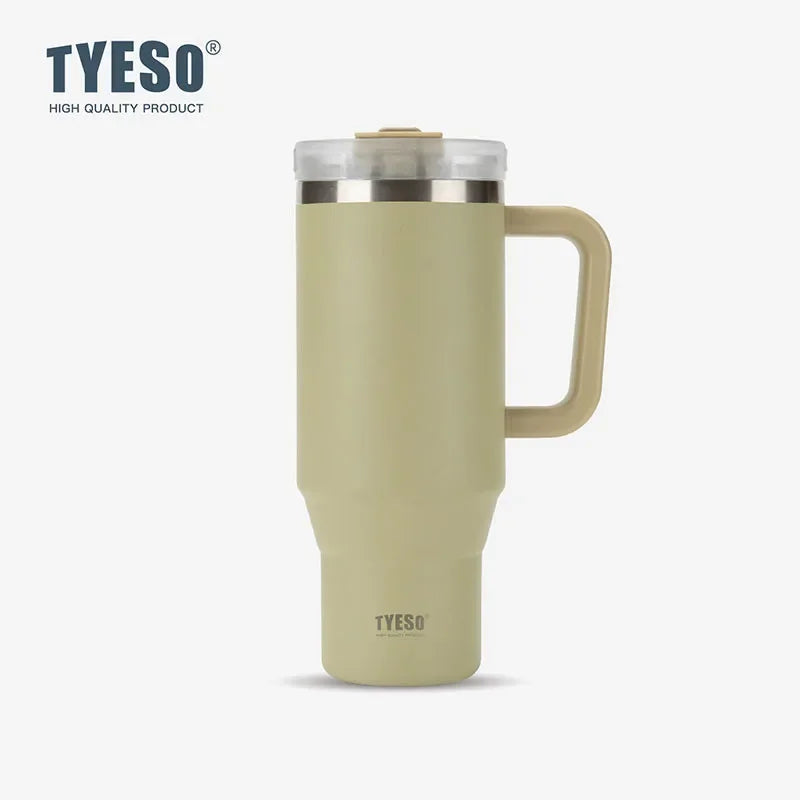 Tyeso 900/1200ml Stainless Steel Vacuum Insulated Travel Mug BPA Free Hot & Cold Coffee Tumbler with Handle Straw Tumbler Bottle