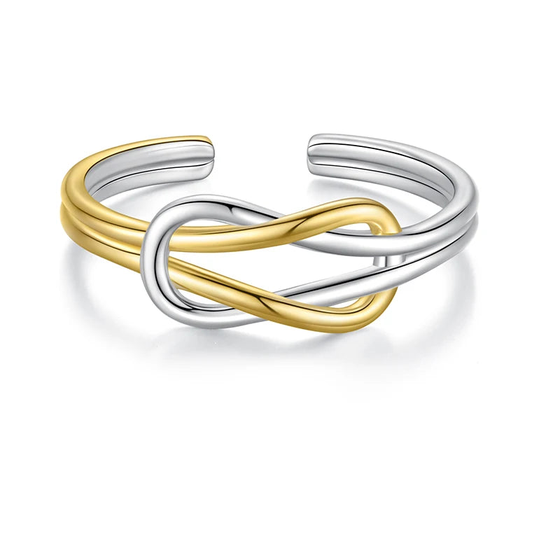 BAMOER 925 Sterling Silber Zweifarbiger Kreuzring, eleganter, polierter Doppelknotenring für Damen, Teenager und Mädchen – ein tolles Geschenk für Partys