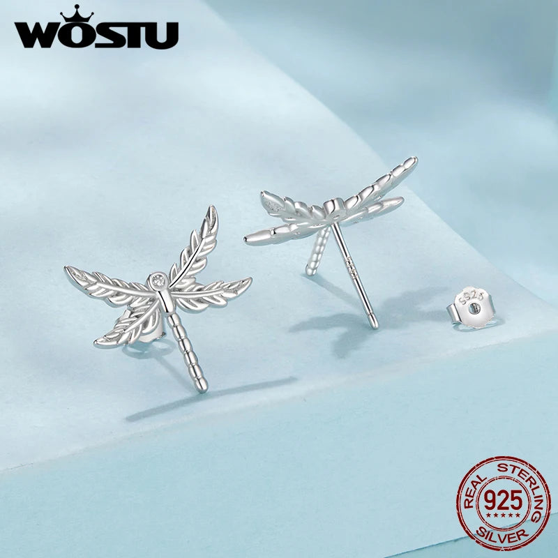WOSTU 925 Sterling Silver Moonlight Butterfly Stud Earrings The Wings of Dragonfly Vivid for Women Birthday Fine Jewelry Gift