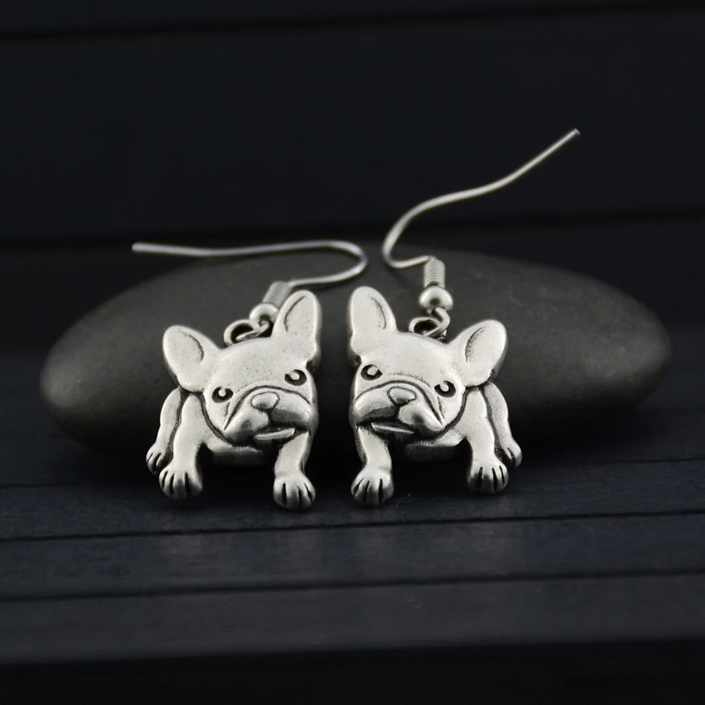 Antique Silver French Bulldog Dangle Earrings for Women Cute Dog Gift for Pet Lovers Girls Dainty Animal Theme Ear Accessories