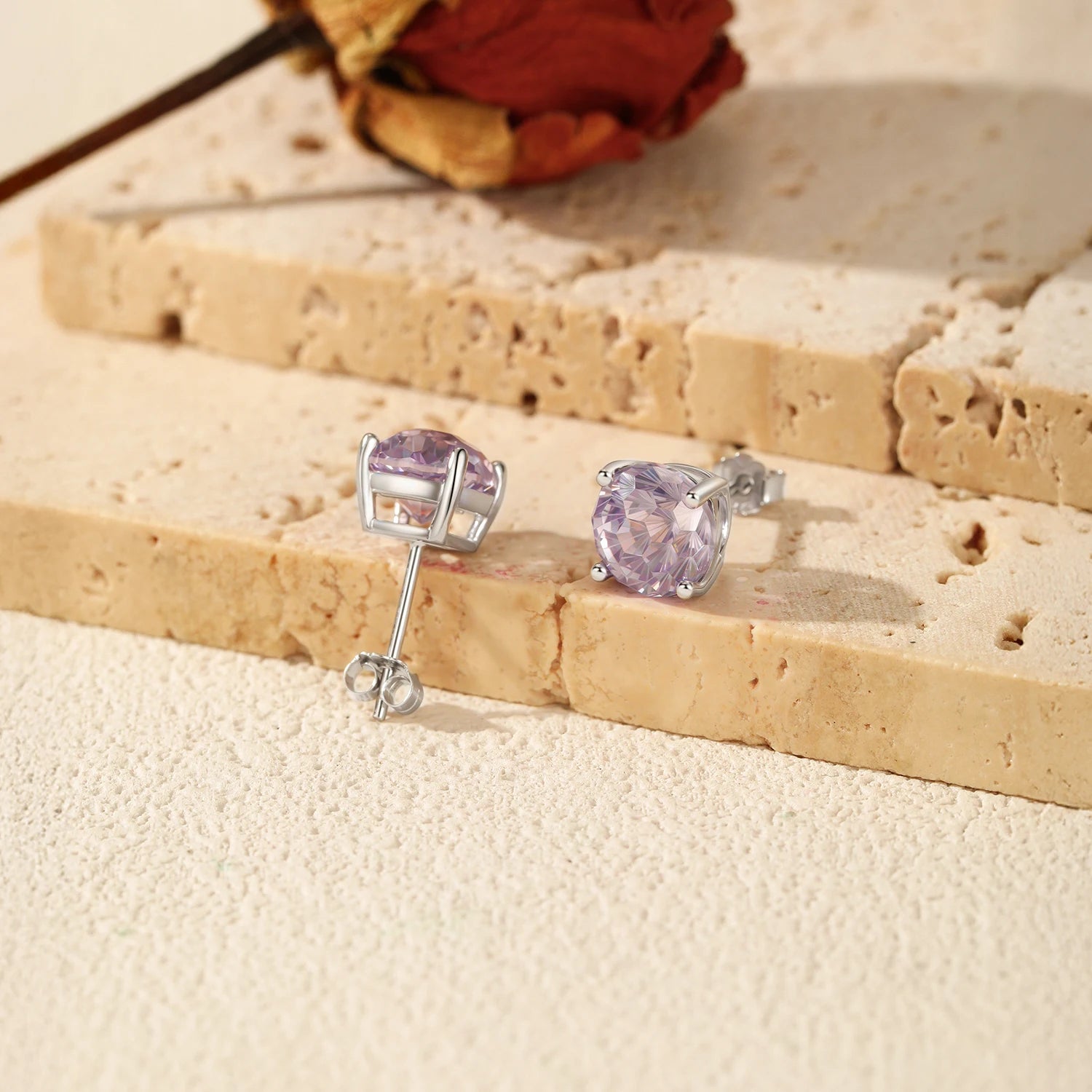 MODIAN 925 Sterling Silver Trendy Lavender Color Firework Cut Round CZ Unisex Studs Earrings For Women Fine Jewelry