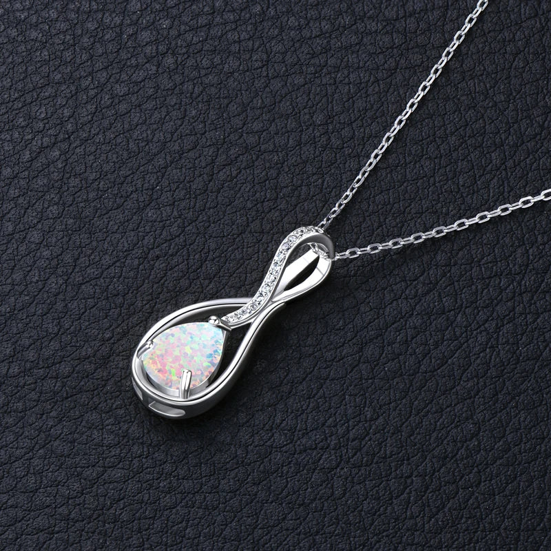 925 Sterling Silver Fashion Zircon Necklace 10x7mm Water Drop White Opal Ladies Pendant Necklace for Women Elegant Gemstone Gift
