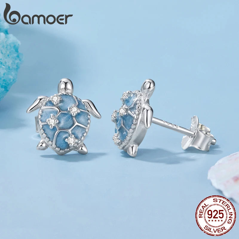 BAMOER Ohrstecker aus 925 Sterling Silber mit Meeresschildkrötenmotiv für Damen und Mädchen, niedlicher Schmuck mit Tiermotiv, hypoallergen