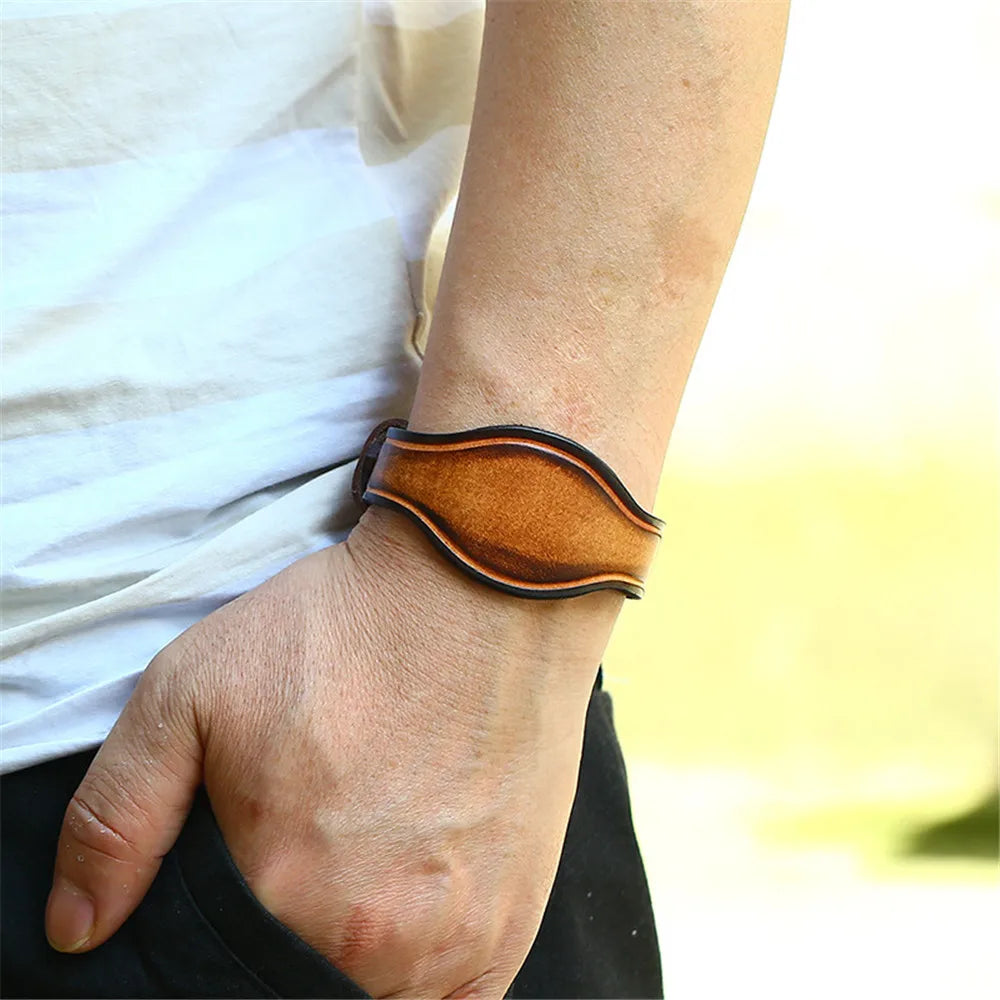 MKENDN Authentisches Wikinger-Lederarmband, verstellbar, braun, nordisches Krieger-Stil, Herren-Wikinger-Lederschmuck