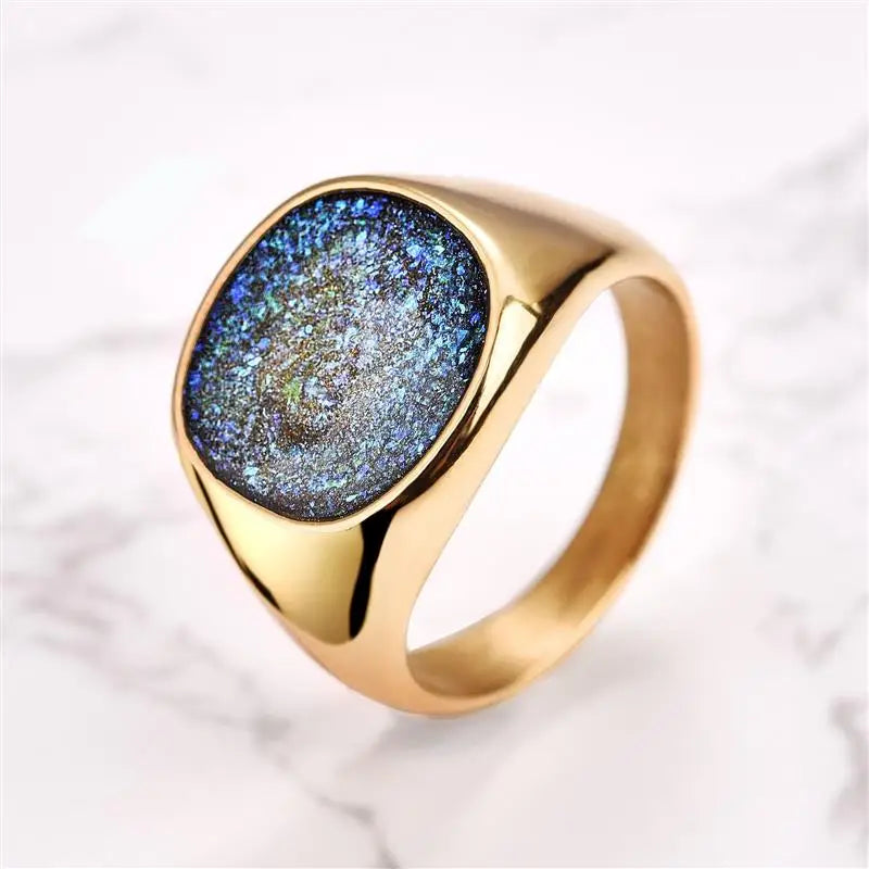 Jiayiqi Men's Ring Sequin Top Punk Rock Smooth 316L Stainless Steel Signet Ring For Men Hip Hop Party Jewelry Male Wedding