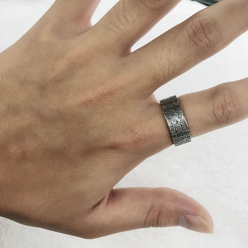 Retro Tang Grass Pattern Ring For Men Silver Color Punk Gothic Open Ring Handmade Rock Hiphop Unisex Jewelry Accessories Gift