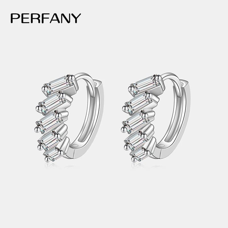 PERFANY 1.5CT Emerald Cut All Moissanite Hoop Earrings Women's 100% Pure Silver Laboratory Diamond Wedding Luxury Jewelry - Madeinsea©
