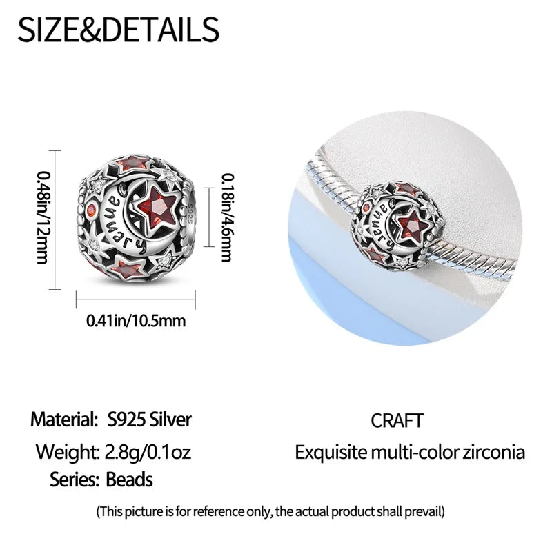 925 Sterling Silber Geburtsstein Sterne Mond Sonne Neues Design Perlen Charm Bead Fit Armband DIY Schmuck für Frauen