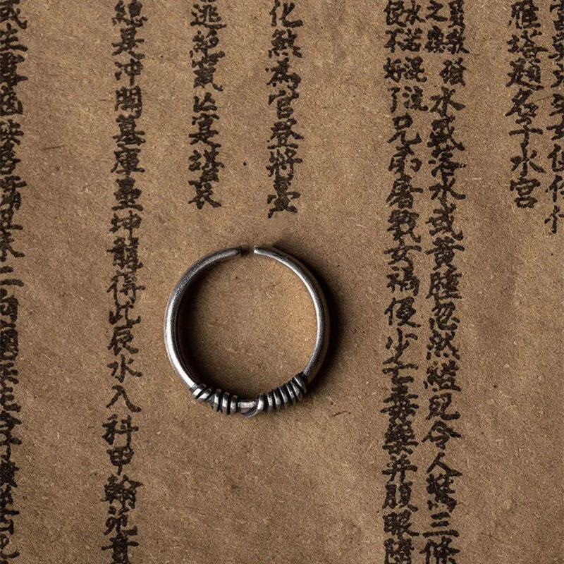 Retro Twine Thread Ring For Men Women Silver Color Punk Gothic Open Ring Unisex Accessories Handmade Designer Jewelry Lover Gift
