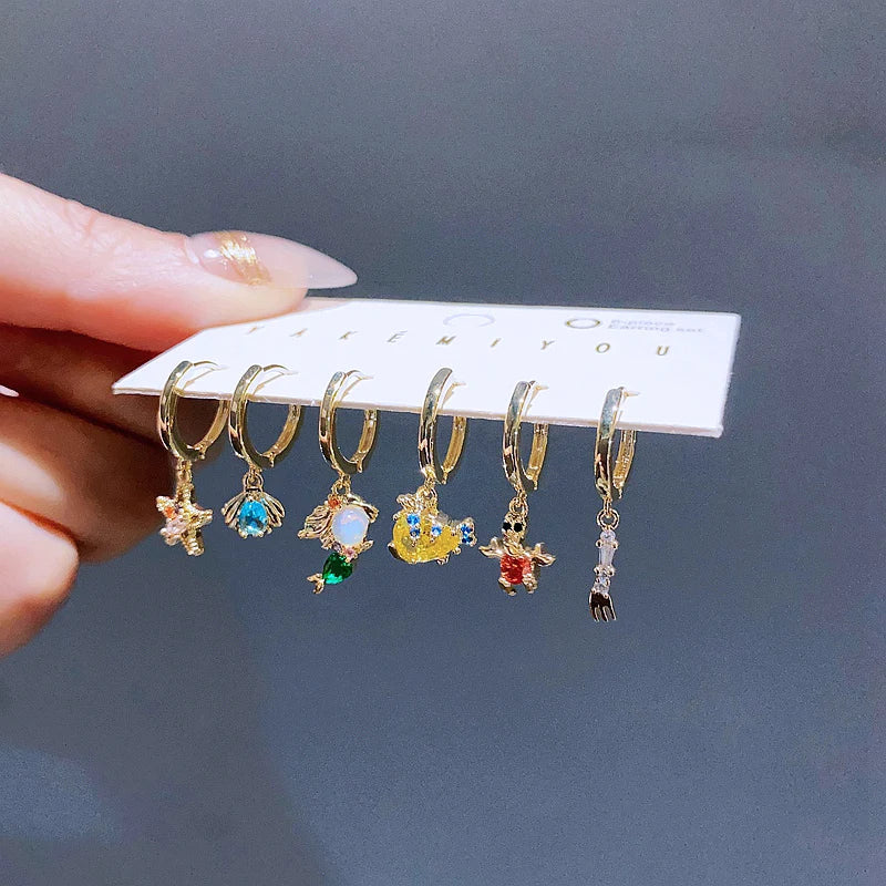 Ensemble de boucles d'oreilles créoles sirène en cristal coloré pour femmes, bijoux Huggie couleur or, nouvelle collection