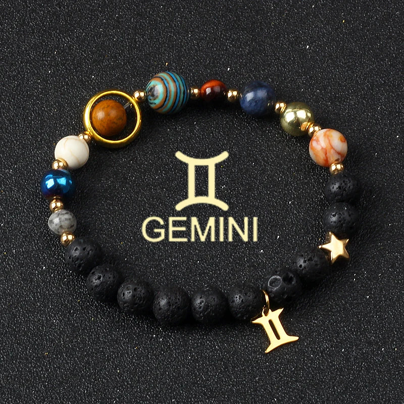 Universe Galaxy Eight Planets 12 Constellation Bracelets for Women Natural Stone Solar System Bracelets Libra Virgo Leo Jewelry - Madeinsea©