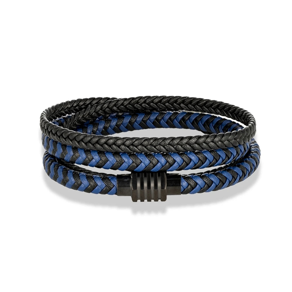MKENDN Modische geflochtene Lederarmbänder für Herren, Punk-Stil, Edelstahl-Armreif, Schmuckgeschenk für Freunde