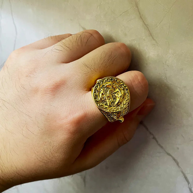 Retro Anchor Navy Marine Large Ring For Men Gold Color Punk Gothic Rock Hiphop Ring Pirate Biker Accessories Jewelry Man Gift