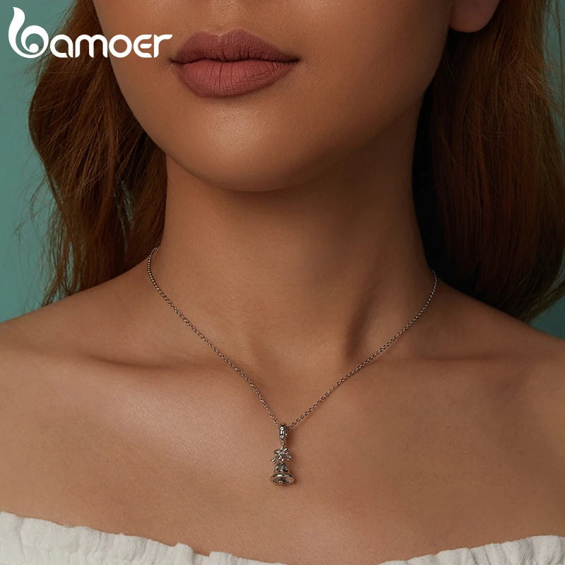 Bamoer Original 925 Sterling Silber Weihnachtsanhänger Bär Schneemann Passend für Original Armband Halskette Damen Geschenk Feiner Schmuck