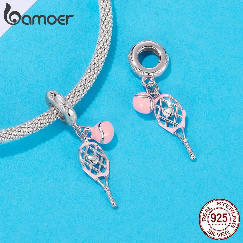 BAMOER 925 Sterling Silver Headphone Tennis Barbell Charm Pendant fit Original Bracelet DIY Jewelry Accessories bamoer Beads