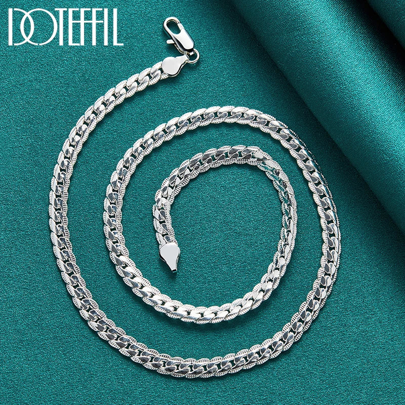 DOTEFFIL 925 Sterling Silver 6mm Side Chain 16/18/20/22/24 Inch Necklace For Women Man Fashion Wedding Engagement Jewelry Gifts - Madeinsea©