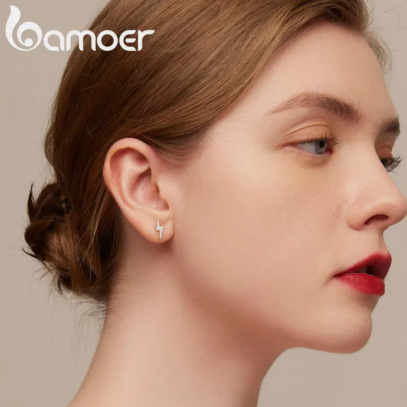 Bamoer 925 Sterling Silber Blitz Ohrstecker für Frauen Mode Ohrringe Schmuck Hochzeitsgeschenk Funkelnde Ohrstecker VSE160